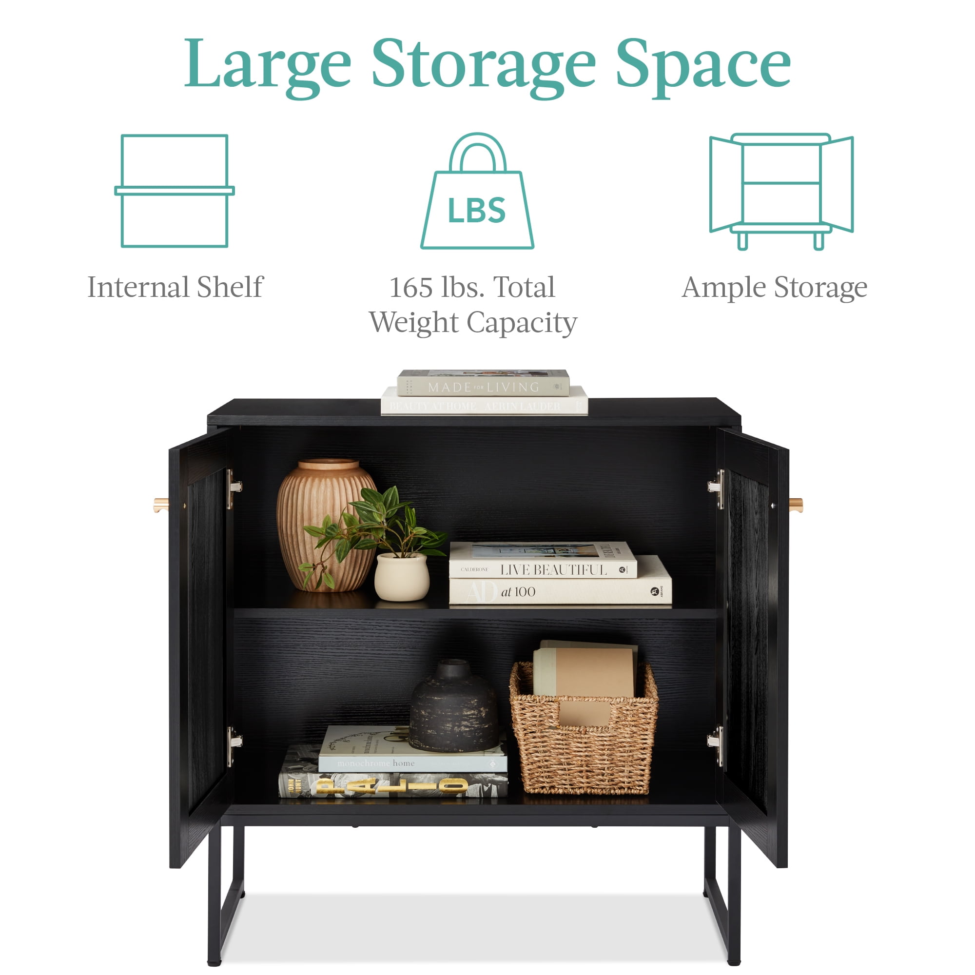 Best Choice Products 2-Door Rattan Storage Cabinet, Accent Furniture, Cupboard w/ Non-Scratch Foot Pads - Black