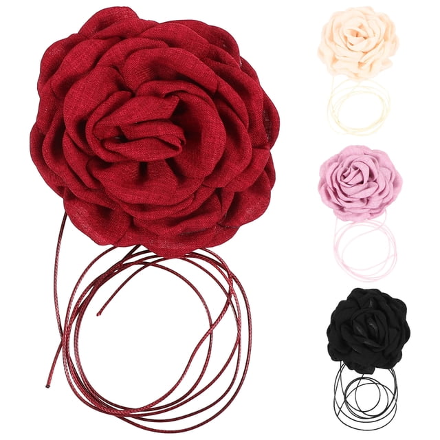 4 Uds. Collar de tela con rosas, gargantilla de flores de tela, gargantilla con rosas florales, cadena para el cuello