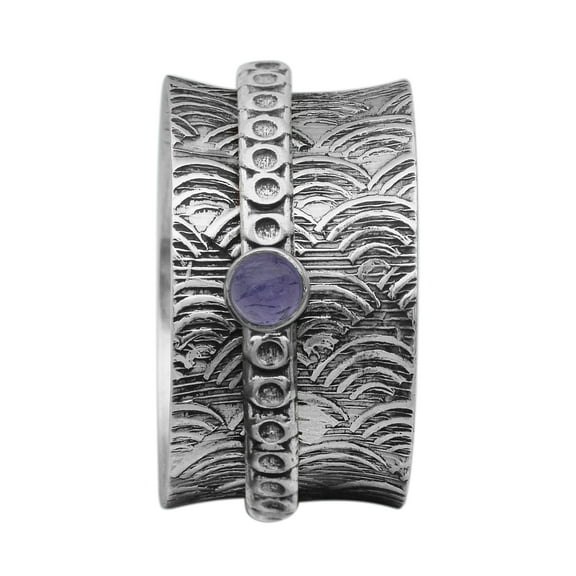 Spinner Ring 3MM Round Tanzanite 925 Silver Meditation Anxiety women Band