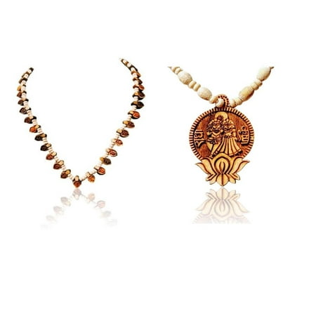 Kamada Combination of Shri radha 32 leaf Tulsi mala and exquisite radha krishna lotus Tulsi (basil) mala,Spritual Pendant Necklace for Women and Men