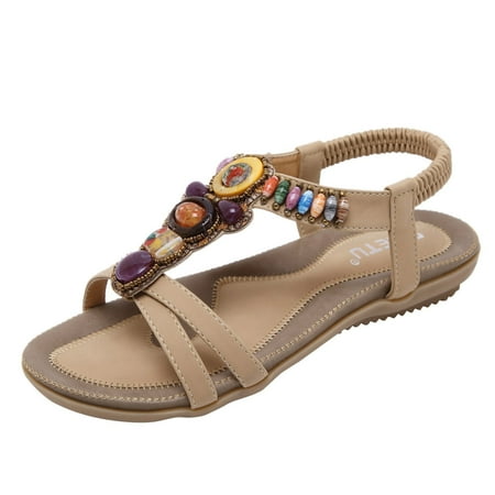 

Gzea Women Slippers For Home Toe Fashion Slip-On Women s Breathable Open Sandals Summer Flat Beach Shoes Women s slipper Beige 41