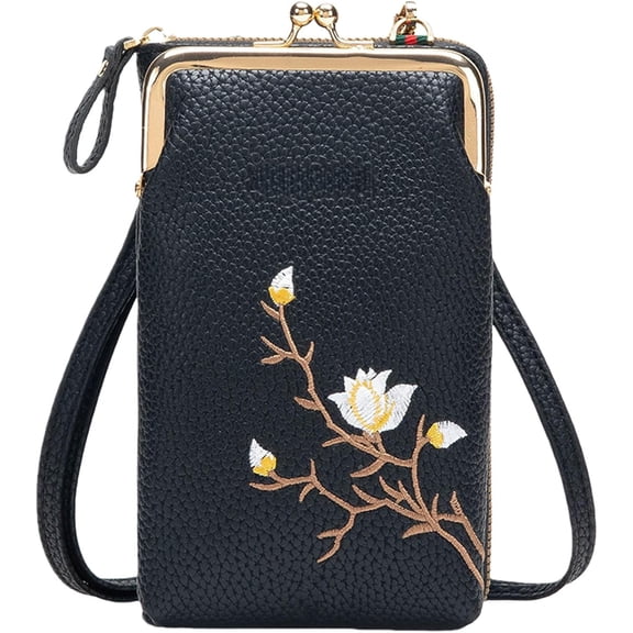 LOUQIBINE Women's Sling Cross-Body Wallet with Phone Holder, PU Leather Shoulder Bag with Multiple Pockets, Adjustable Strap for Travel and Daily Use