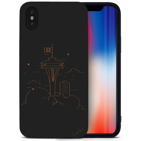 Case Yard Wooden Case for iPhone-XS-Max Soft TPU Silicone cover Slim Fit Shockproof Wood Protective Phone Cover for Girls Boys Men and Women Supports Wireless Charging Seattle 12 Design