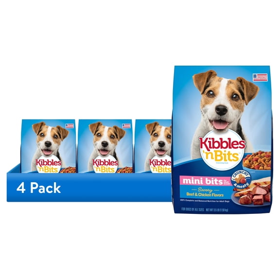 (4 pack) Kibbles 'n Bits Mini Bits Small Breed Dry Dog Food Savory Beef & Chicken, 3.5 lb. Bag