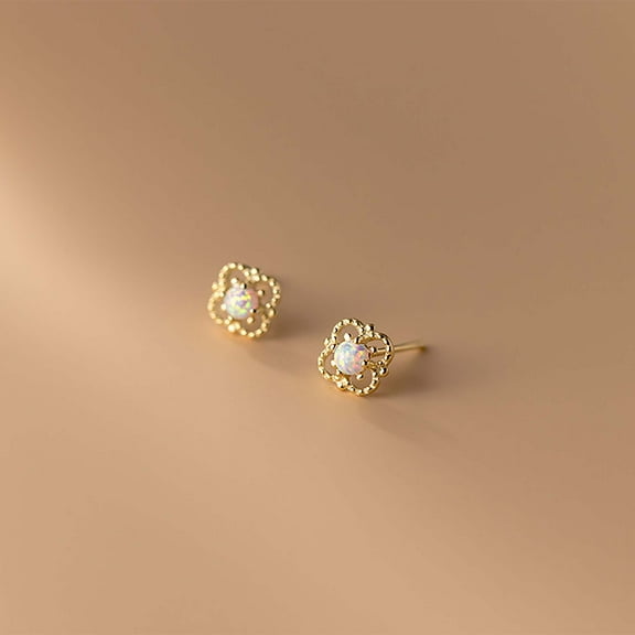 Tiny Opal Vintage Studs Earrings,Moonstone Studs,Gold Silver Dainty Earrings,Tiny Gem Studs Earrings for Women,Shiny Sterling Silver Studs