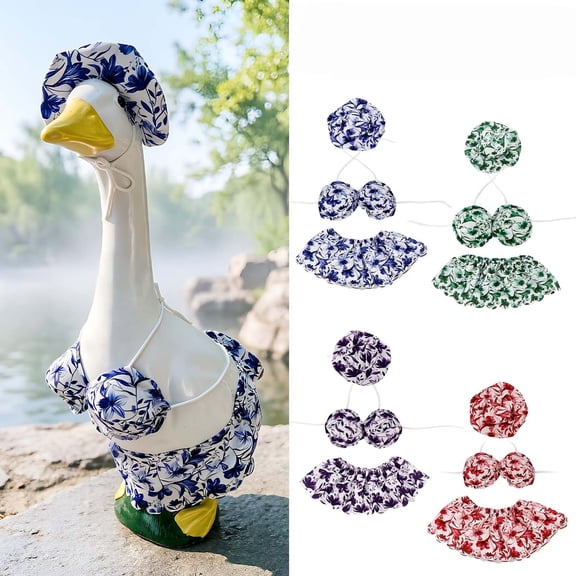 Porch Goose Summer Outfit 3 Piece Floral Print Set with Sun Hat Bikini Top and Skirt Fits 19-23 Inch Geese for Front Porch Patio Decor