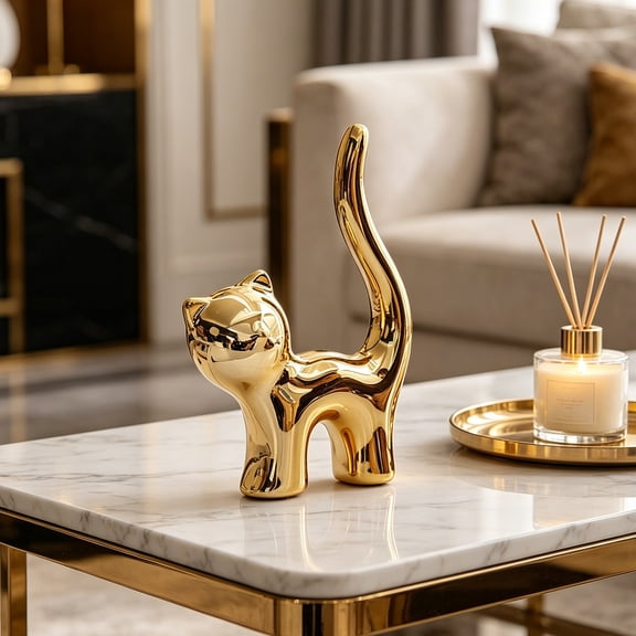 BingTong Ceramic Small Ornament – 3.9 Inch Gold Glazed Decor Piece, Versatile Desk & Shelf Accent for Home Office (Gold)