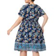 thumbnail image 3 of GRACE & GRANDEUR Women's Plus Size V Neck Flare Short Sleeves Floral Boho Midi Summer Dresses 2X Dark Blue, 3 of 5