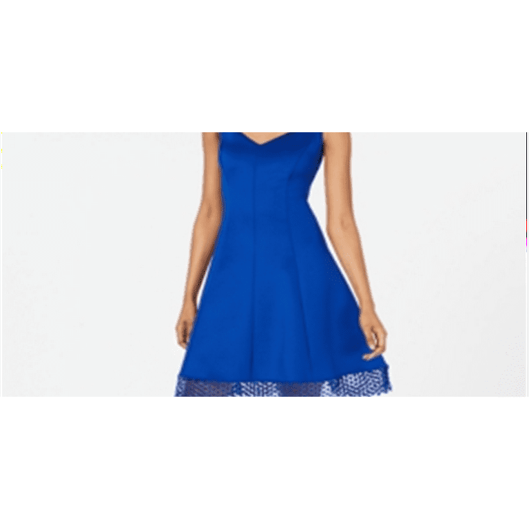 Donna Ricco Women s Lace Trim Fit Flare Dress Blue Size 6
