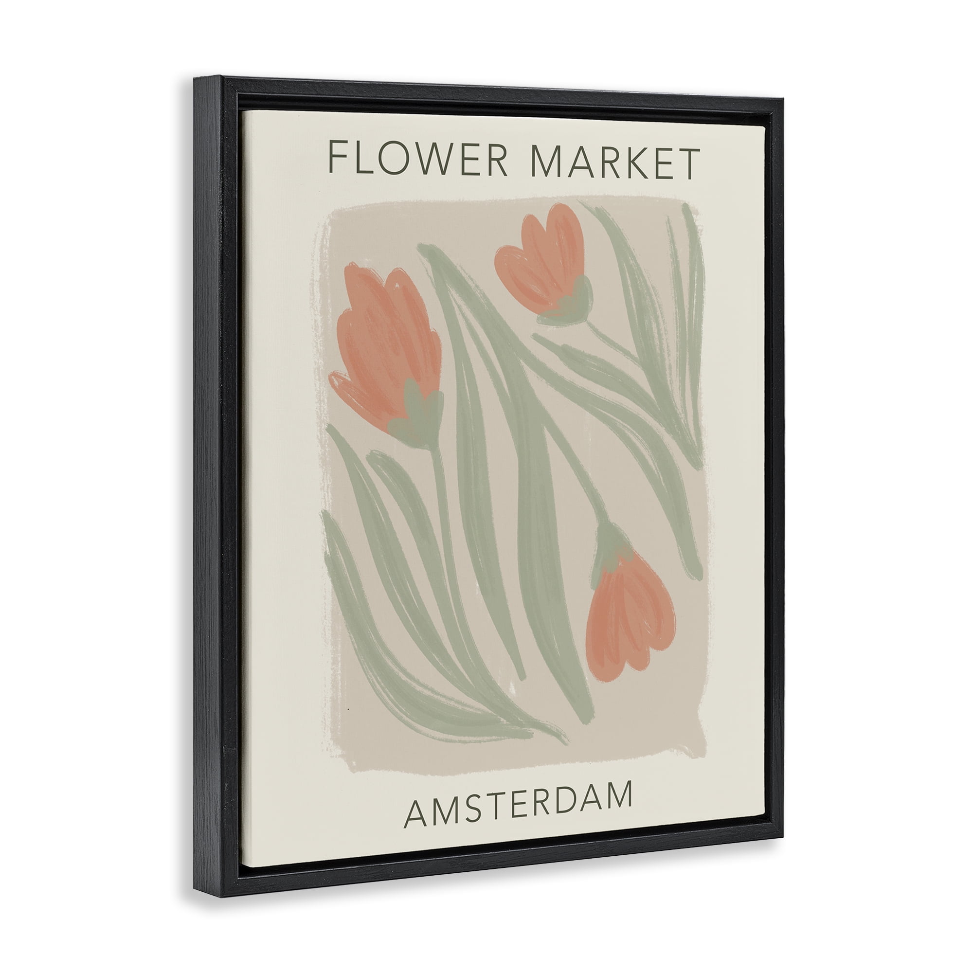 Stupell Industries Soft Amsterdam Flower Market Black Framed Floater Canvas Wall Art, design by Lucille Price