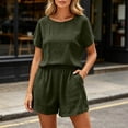 thumbnail image 7 of Women's Linen Blend Soft Fabric Casual Shorts, Elastic Waist Drawstring, Lightweight Breathable Cool Solid, Lounge Summer Beach Outdoor | UKHCCC,Army Green L, 7 of 7