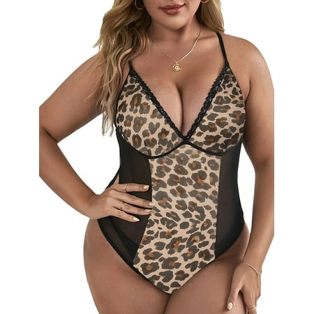 

Scvgkk Women s Plus Size Lingerie Leopard Print Tummy Control Shaperwear Bodysuit Nightwear