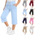thumbnail image 2 of Fengactive Kids Summer Solid Loose Wide Leg Capri Sweatpants Drawstring Elastic Waist Large Patch Pocket Casual Athletic Cropped Trousers 5-15T, 2 of 9