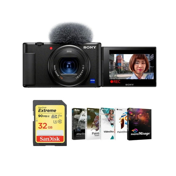 Sony ZV-1 Compact 4K HD Camera Free Bundle With 32GB SDHC U3 Memory Card, PC Software Package
