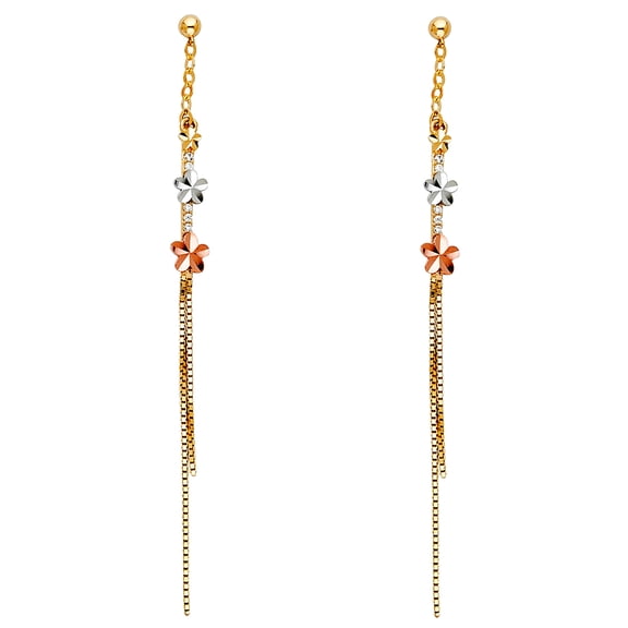 14k Gold Dangling Earrings 5x60mm Stud Earring for Women - 1.7 Grams