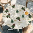 thumbnail image 2 of Christmas Round Tablecloth, Fitted Table Cover with Elastic for 45"-54" Round Tables, Winter Pine Tree Gold White Xmas Snowflakes Table Cloth Outdoor Indoor Dinning Party Waterproof Tablecloths, 2 of 7