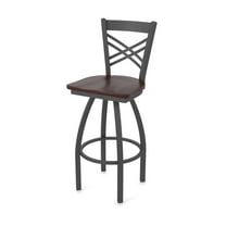 820 Catalina 36" Swivel Bar Stool with Pewter Finish and Dark Cherry Maple Seat