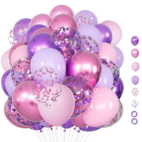 68Pcs Pink and Purple Balloons, 12 Inch Metallic Purple Pink Latex Balloon Confetti ballons for Girls Wedding Birthday Baby Shower Decorations