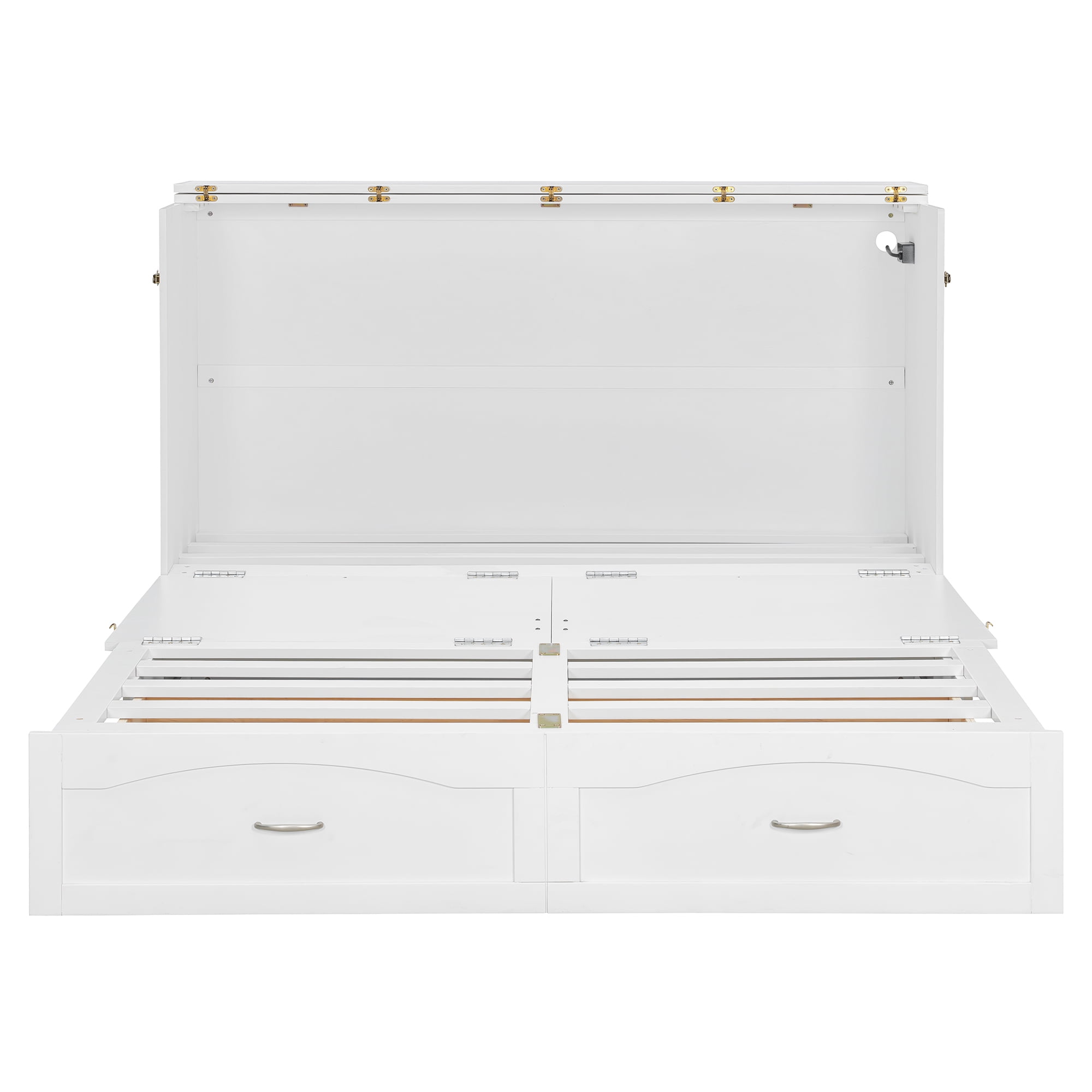 Mintazer Queen Size Murphy Bed with Drawers & Charge Station, Foldable Cabinet Wall Bed for Guest Room Home Office Small Apartment, White