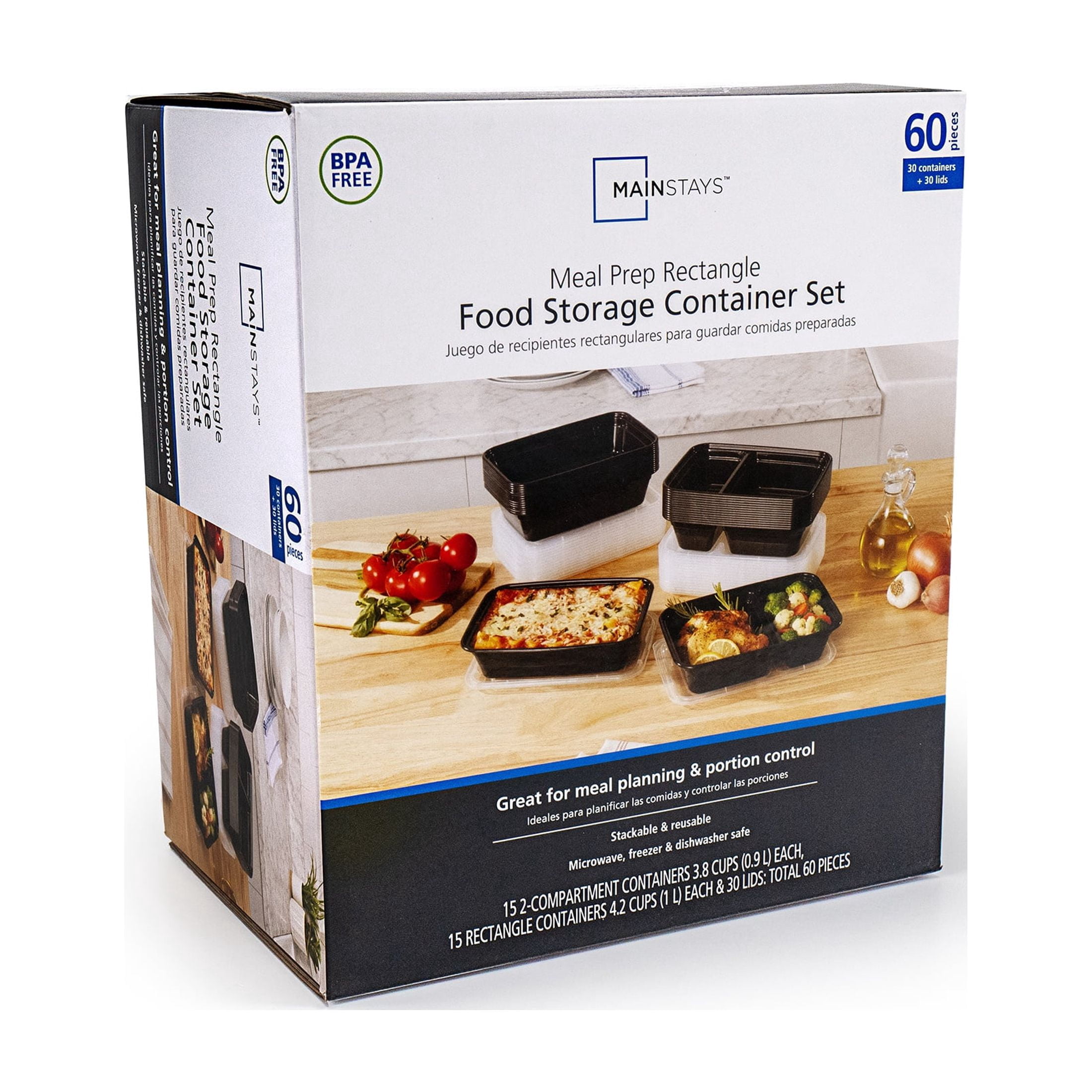 Mainstays 60-Piece Meal Prep Container Set with BPA-Free Plastic in Two Sizes