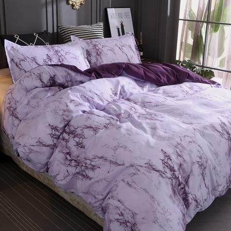 Duvet Cover Purple Bedding Set With Marble Pattern Soft And