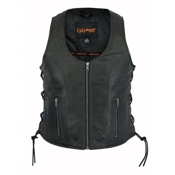 Daniel Smart Women Leather Vest - Soft Goatskin Leather Vest with Front Zipper Stylish Side Laces