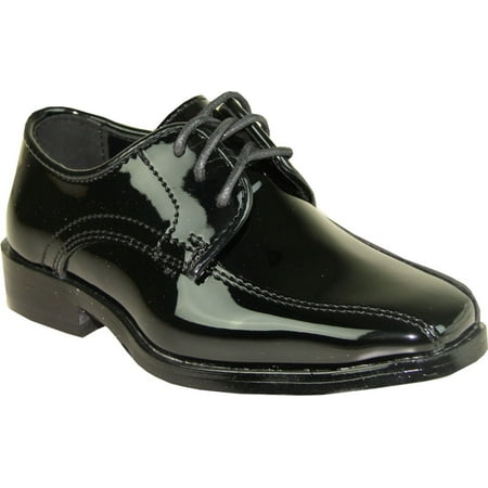 

VANGELO TUX-5 Boy Tuxedo Shoe Dress Wedding Prom Formal Event Wrinkle Free Black Patent 4 M US Big Kid