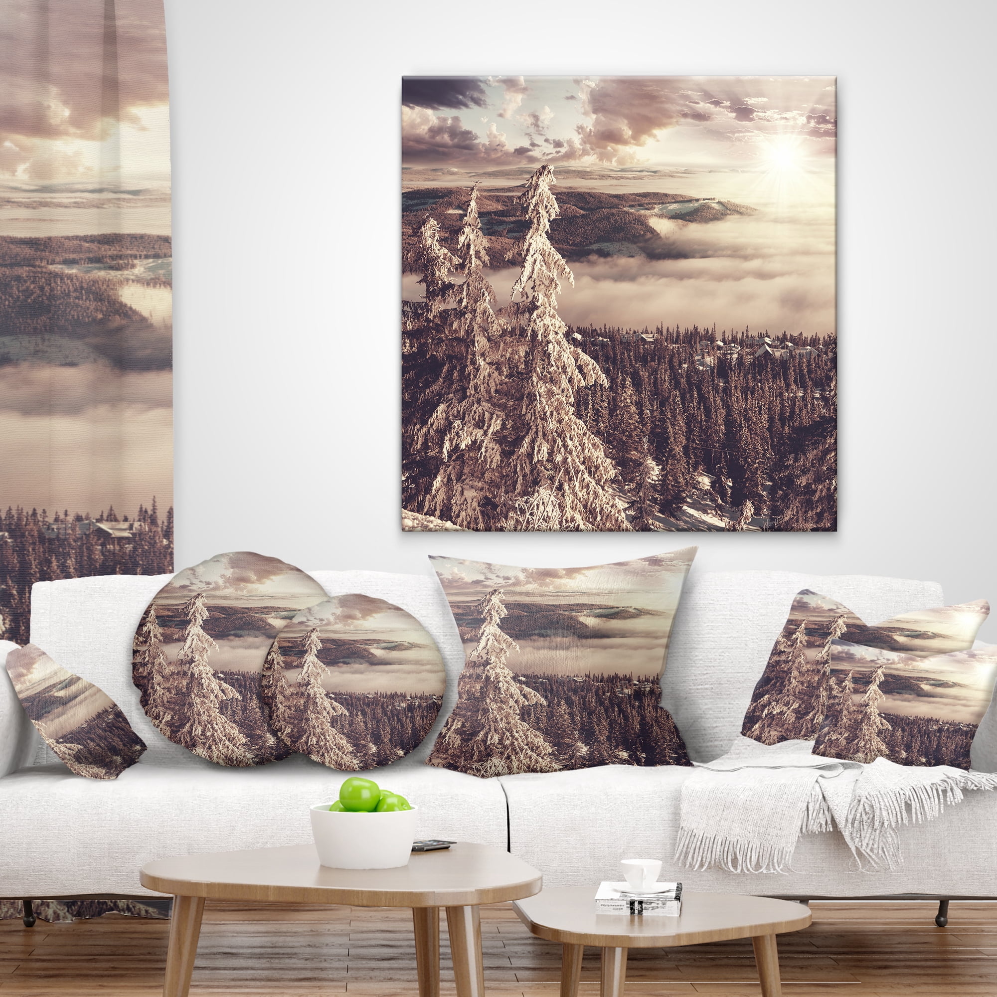 Designart Dark Winter Scene At Sunset - Landscape Wall Throw Pillow - 12x20
