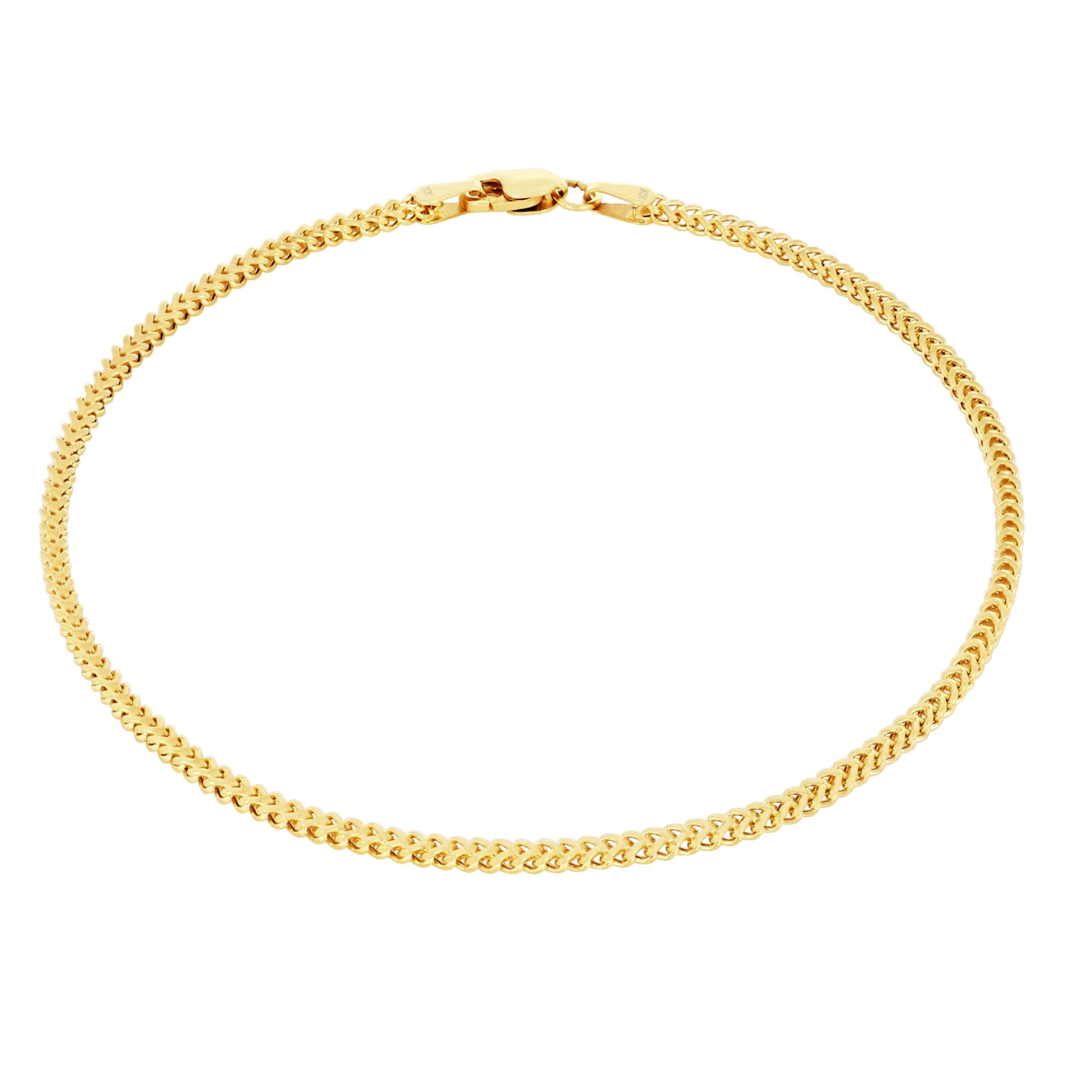Nuragold 10K Real Yellow Gold Franco Square Chain Wheat Bracelet 7"-9" (1.5mm-6mm) Italian Jewelry for Men & Women