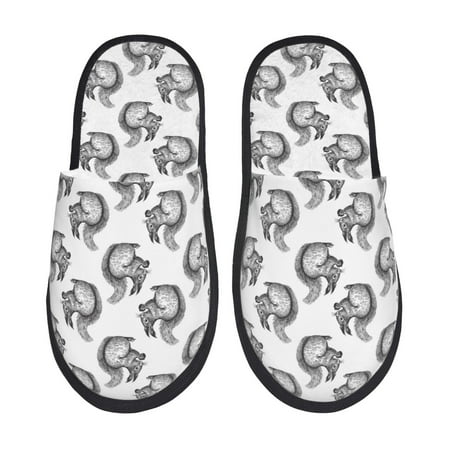 Balery Black Squirrel Slient Indoor Furry Fleece Comfort House Shoes Soft Non-Slip Home Shoes Cotton slippers House Slippers-- Large