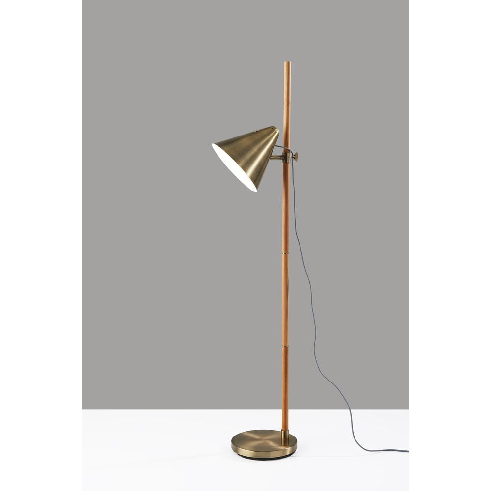 Adesso Bryn 58" Wood/Antique Brass Floor Lamp with Cone Shade (3761-12)