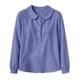 thumbnail image 4 of cocolona Womens Linen Peter Pan Collar Tops Dressy Casual Long Sleeve Button Solid Color Shirts, 4 of 5