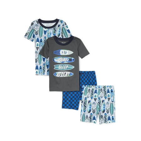 Print Pyjama Top (The Children's Place Graphic and print short sleeve tops, and sleep shorts, 4-piece pajama set (little boys & big)