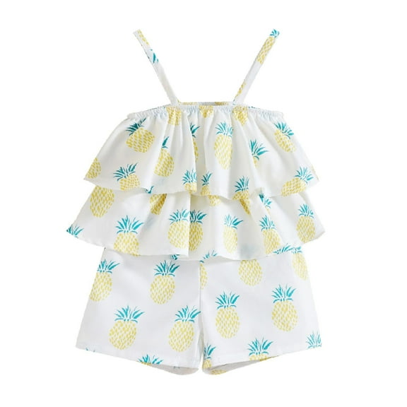 Odeerbi Baby Boy Girl Clothes Toddler Jumpsuit Outfit 2025 Fashion Cute Pineapple Print Ruffles Suspenders Shorts Romper Bodysuit White