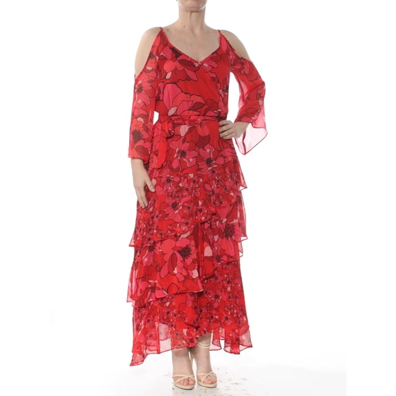 BAR III $99 Womens New 1284 Red Printed Ruffle Cold Shoulder Dress S B B