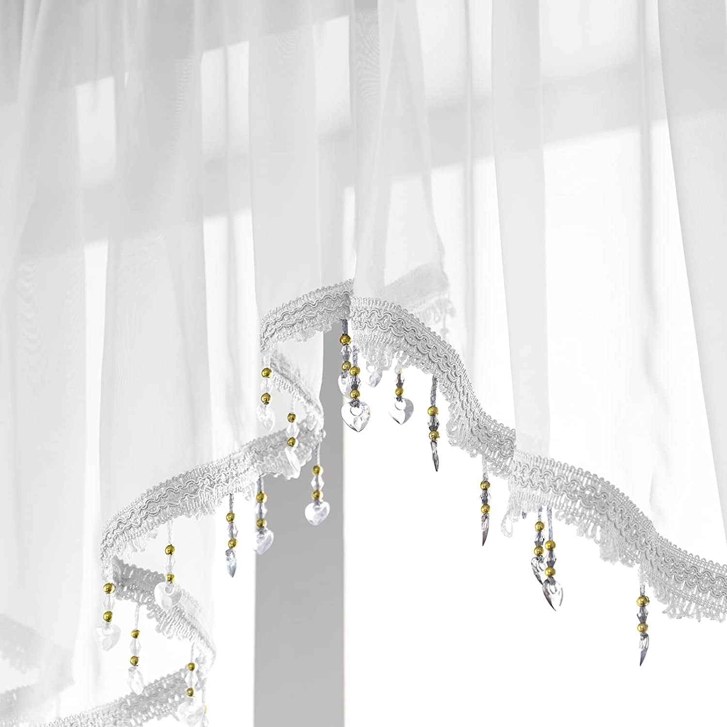 PearAge Curtains Valance for Living Room, Window Sheer Treatment for Kitchen, 51"W x 24"L White 1PC