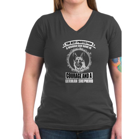 CafePress - Courage And German Shepherd T Shirt T Shirt - Women's V-Neck Dark T-Shirt