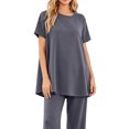thumbnail image 4 of Costeam Womens Solid Two Piece Co Ord Set Flutter Short Sleeve Tunic Top Wide Leg Long Pants Dual Side Pockets Soft Knit Loose Fit Casual Loungewear Outfit, 4 of 5