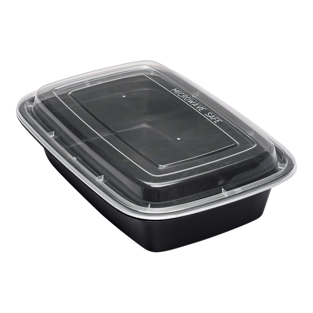 Asporto 24 oz Rectangle Black Plastic To Go Box with Clear Lid