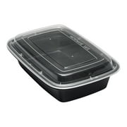 Asporto 24 oz Rectangle Black Plastic To Go Box - with Clear Lid, Microwavable - 8" x 5 1/4" x 1 3/4" - 100 count box
