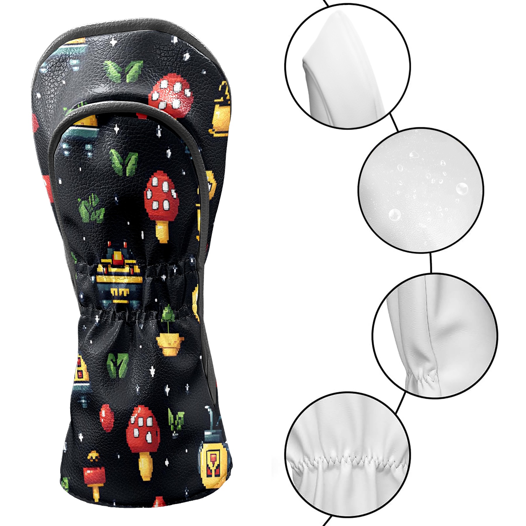 Golf Club Covers, Black Alien Elements Premium PU Leather Driver Hybrid Putter Head Covers with Velvet Lining, Waterproof Golf Gifts for Men Women