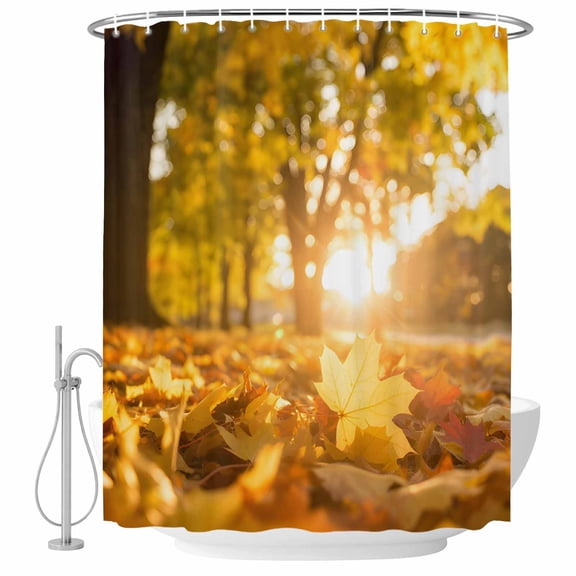 Yellow Fall Maple Shower Curtain, Waterproof Shower Curtains for Bathroom, Autumn Leaves Country Rustic Deciduous Washable Fabric Bathtub Curtain Set Bath Decor with 12 Hooks 72"x78"