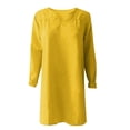 thumbnail image 3 of Cotton Linen Plus Size Dress Womens Loose Casual Long Sleeve V Neck T Shirt Short Dresses Fall Spring Sundress (4X-Large, Yellow), 3 of 4