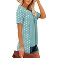 thumbnail image 5 of Olyvenn Fashion Women's Fake Two-Piece Short Sleeve Tops Polka Dot Flat Collar Long Hemline Tops V-Neck Short Sleeve Shirts Light Blue L, 5 of 7