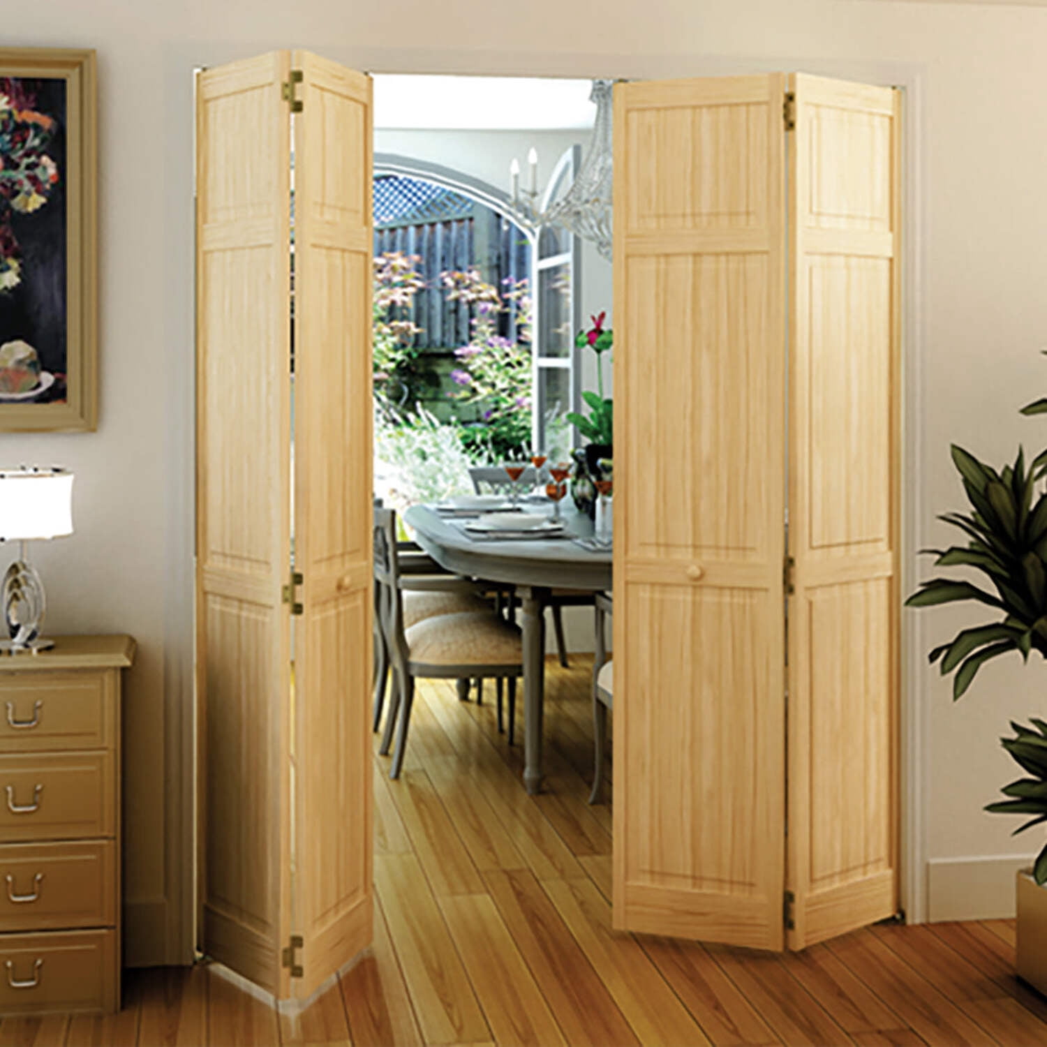 28 in. x 80 in. Traditional Six Panel Clear Solid Core Pine Bi-fold Door