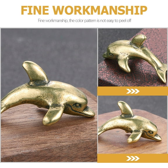 Vintage Brass Dolphin Statue Desktop Brass Craft Adorn Dolphin Decor for Home (Golden)