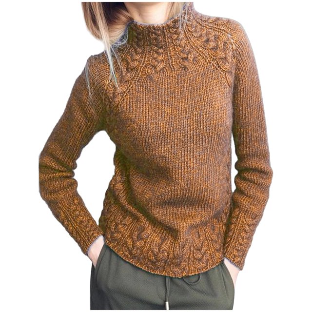 Gibobby Suéteres mujer, Suéter de cuello de tortuga para mujer, suéter de punto de manga larga, suéter de canalé fino, blusa de temperamento para mujer(Caqui,XG)