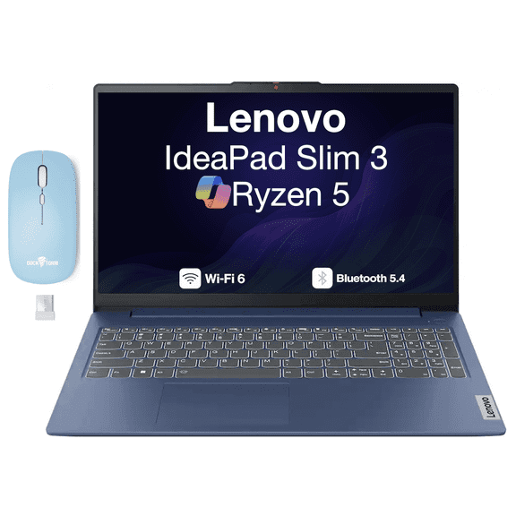 Lenovo IdeaPad Slim 3 15.6in FHD Laptop, Ryzen 5 7520U, 8GB LPDDR5, 512GB SSD, Win 11 Pro, w/DKZ Mouse