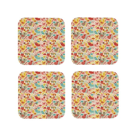 

Tideii Colorful Chicken for Leather Coasters 4 Pieces Anti-fouling and Anti-scalding Decorative Coasters Suitable for Restaurants Kitchens Coffee Shops-Square