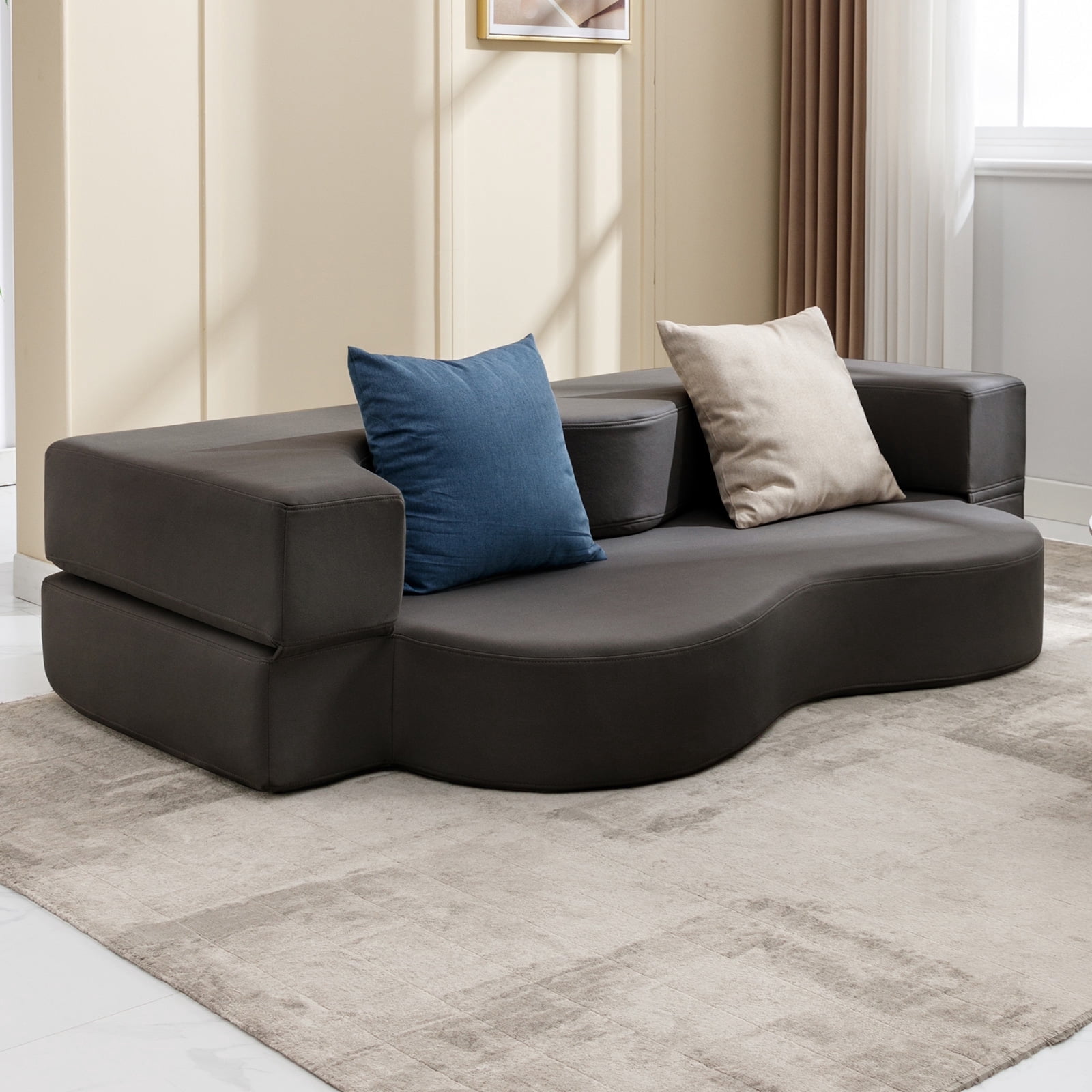 ZAFLY Full Size Convertible Futon Sofa Bed, Floor Sofa Bed Foldable, Foam Folding Mattress Sleeper, Floor Couch Lounge Sleeper Bed for Living Room/Bedroom, Dark Grey